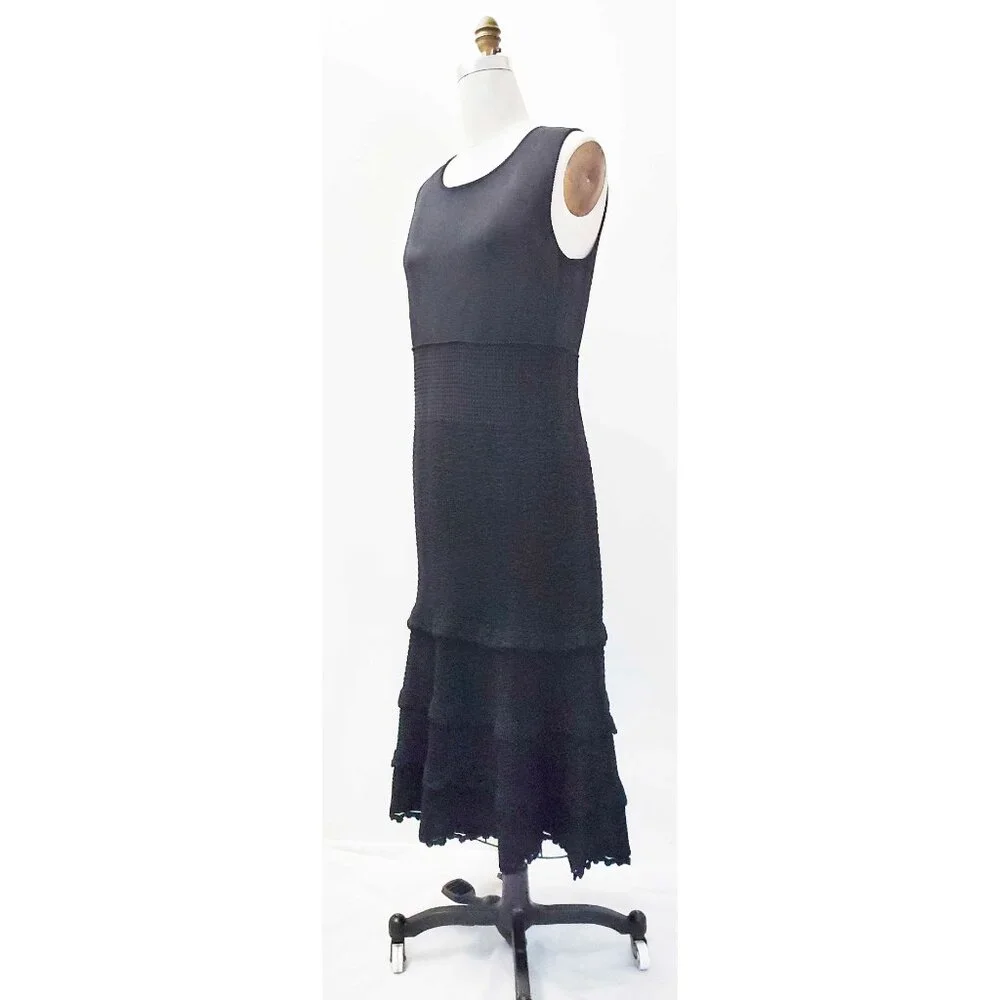 CHANEL 05P Womens Dress Black Knit Flapper Sleeveless Flared Skirt Back Button
